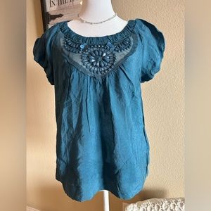 Ruby Rose Women’s Teal Green Sequins Blouse w/Mesh Design - Sz M